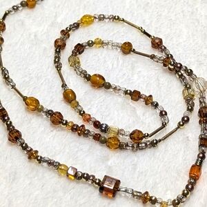 Vintage  90's Acrylic Beaded Necklace in Amber and Gold Tones